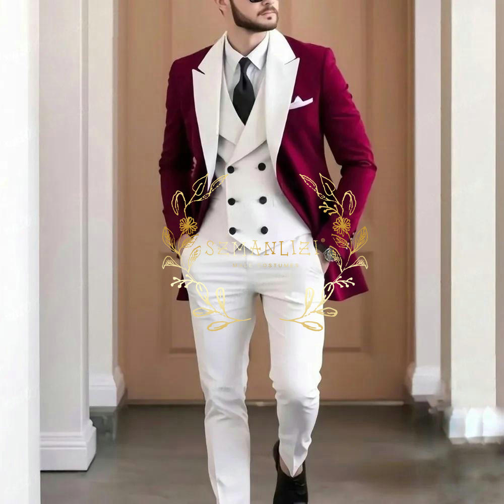Elegant Formal Men'S Wear - Elegant Burgundy 3-pieces Men's Suit High