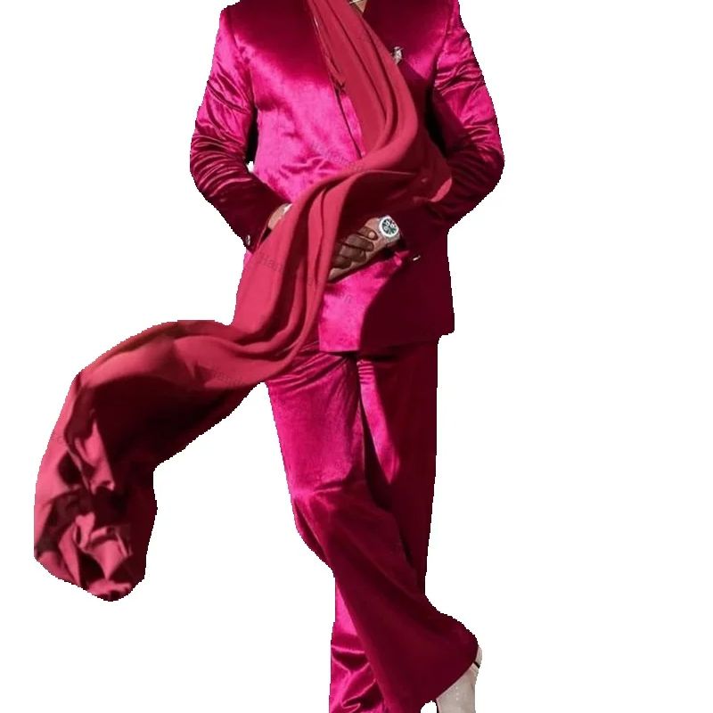 Pink Satin Men Suit Set 2 Piec - огляд і ціна Men Formal Wear With Scarf