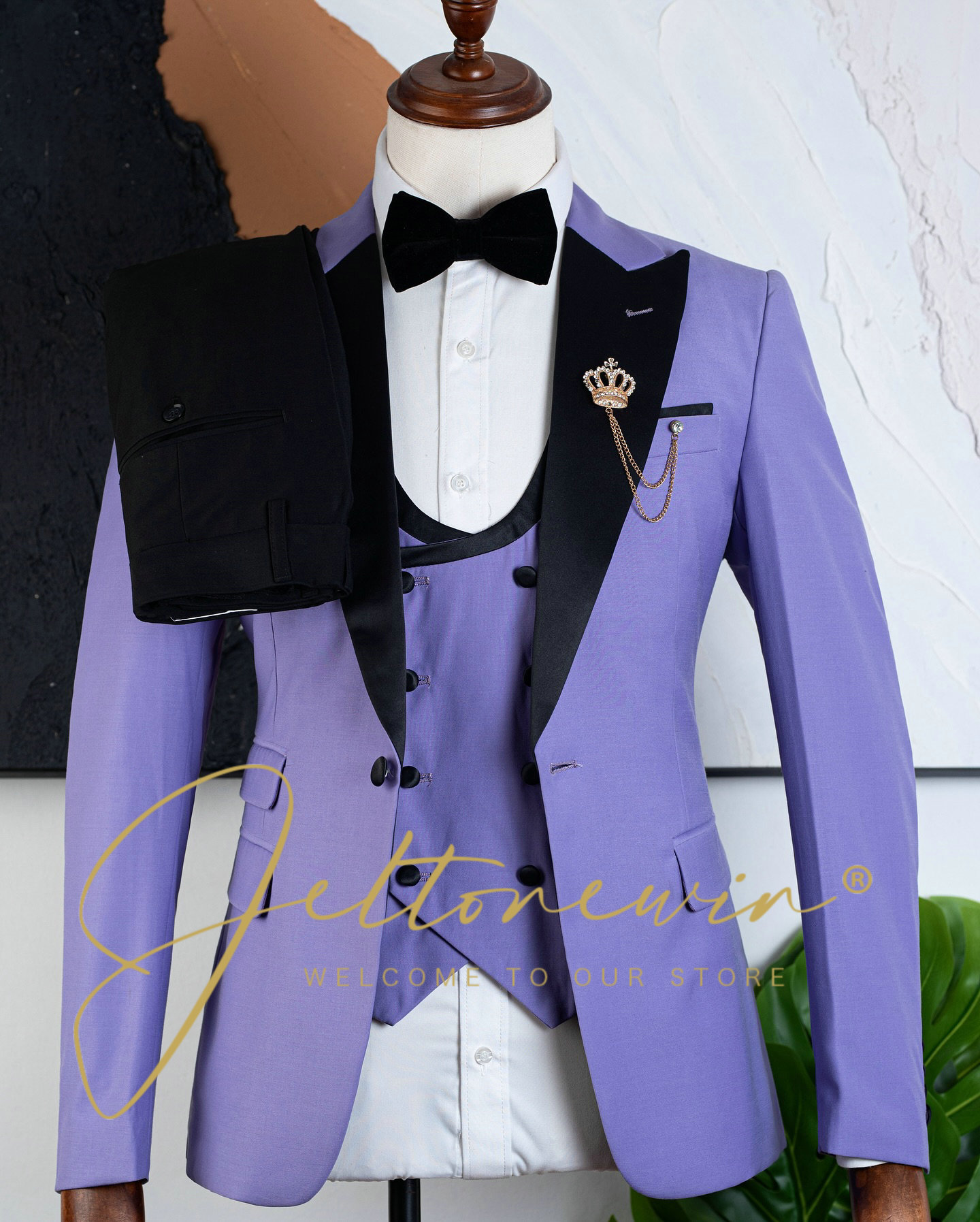 Men's Purple Three Piece Tuxed - огляд і ціна Formal Wear For Men Black Suit