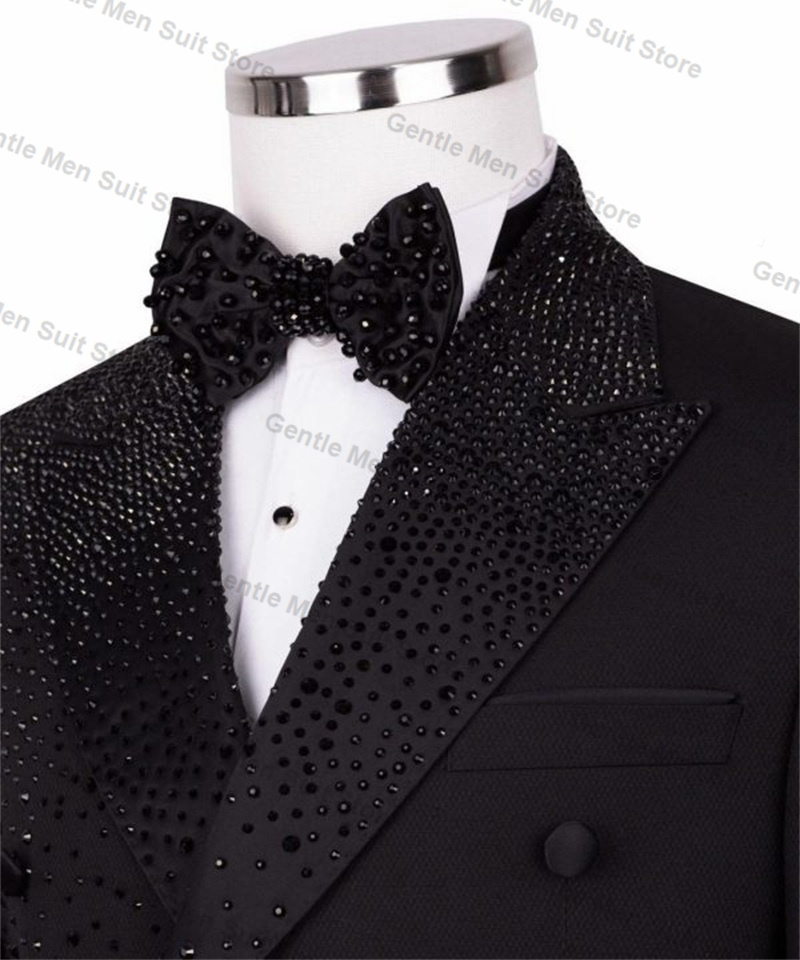 Black Luxury Crystals Men Suit - огляд і ціна Formal Wear For Men Black Suit