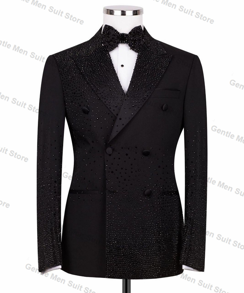 Black Luxury Crystals Men Suit - огляд і ціна Formal Wear For Men Black Suit