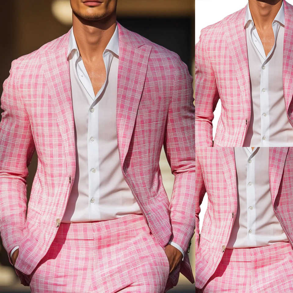 Summer Pink Plaid Mens Tuxedos - огляд і ціна Men Formal Wear Pink