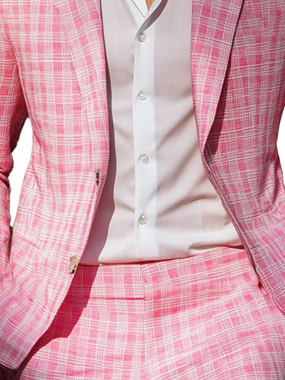 Summer Pink Plaid Mens Tuxedos - огляд і ціна Men Formal Wear Pink