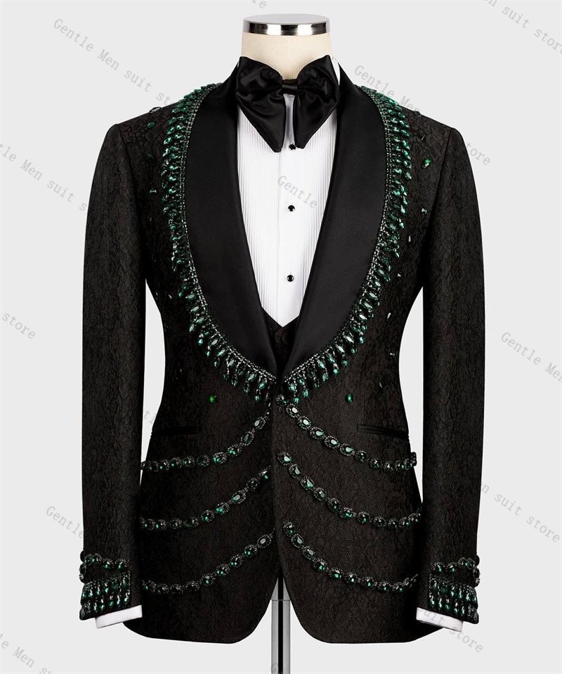 Luxury Crystals Men Suit Set 2 - огляд і ціна Formal Wear For Men Black Suit