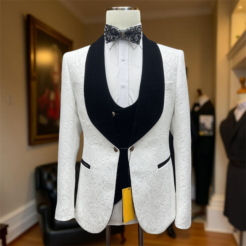 3 Pcs Floral Groom Tuxedo for  - огляд і ціна Formal Wear For Men Black Suit