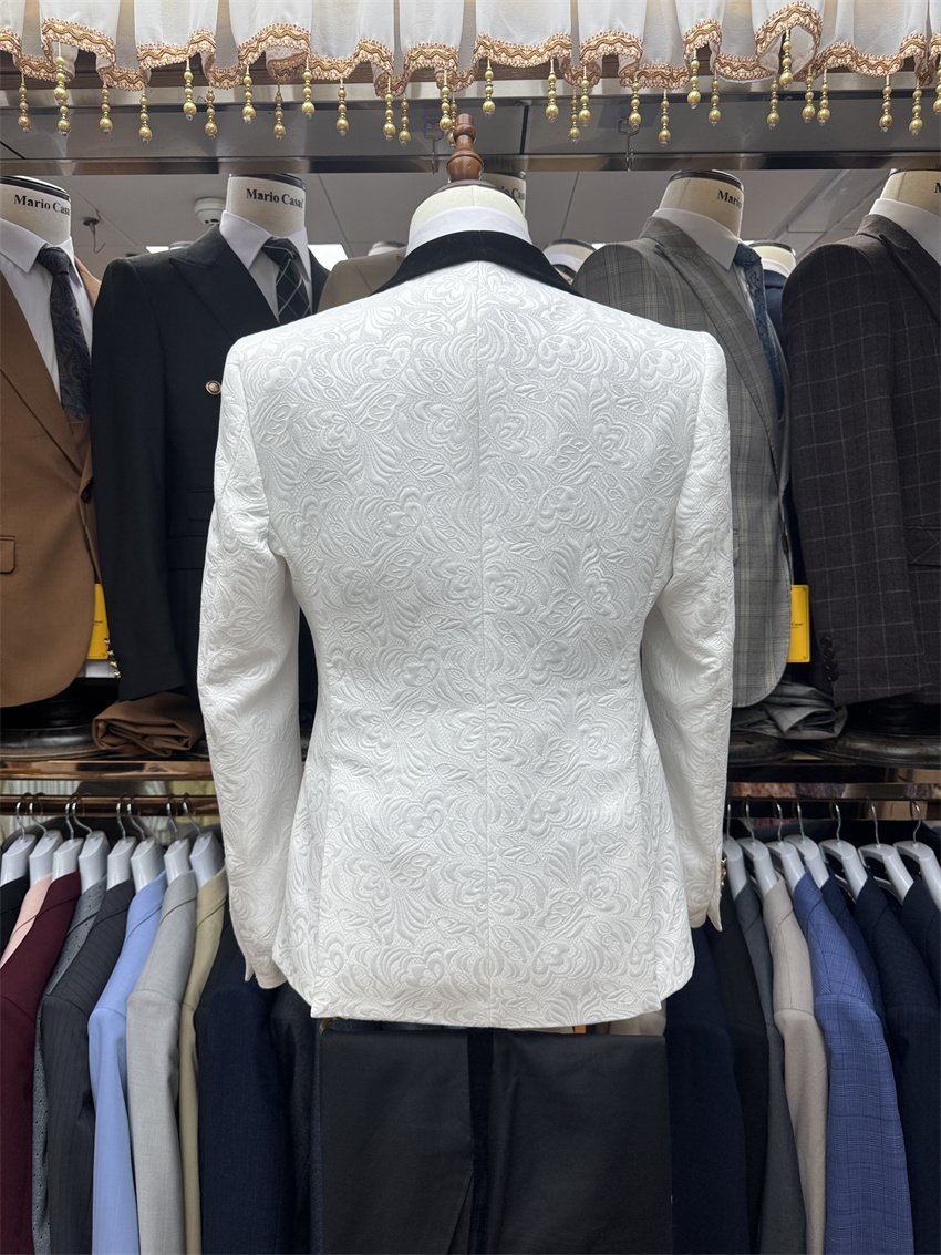 3 Pcs Floral Groom Tuxedo for  - огляд і ціна Formal Wear For Men Black Suit