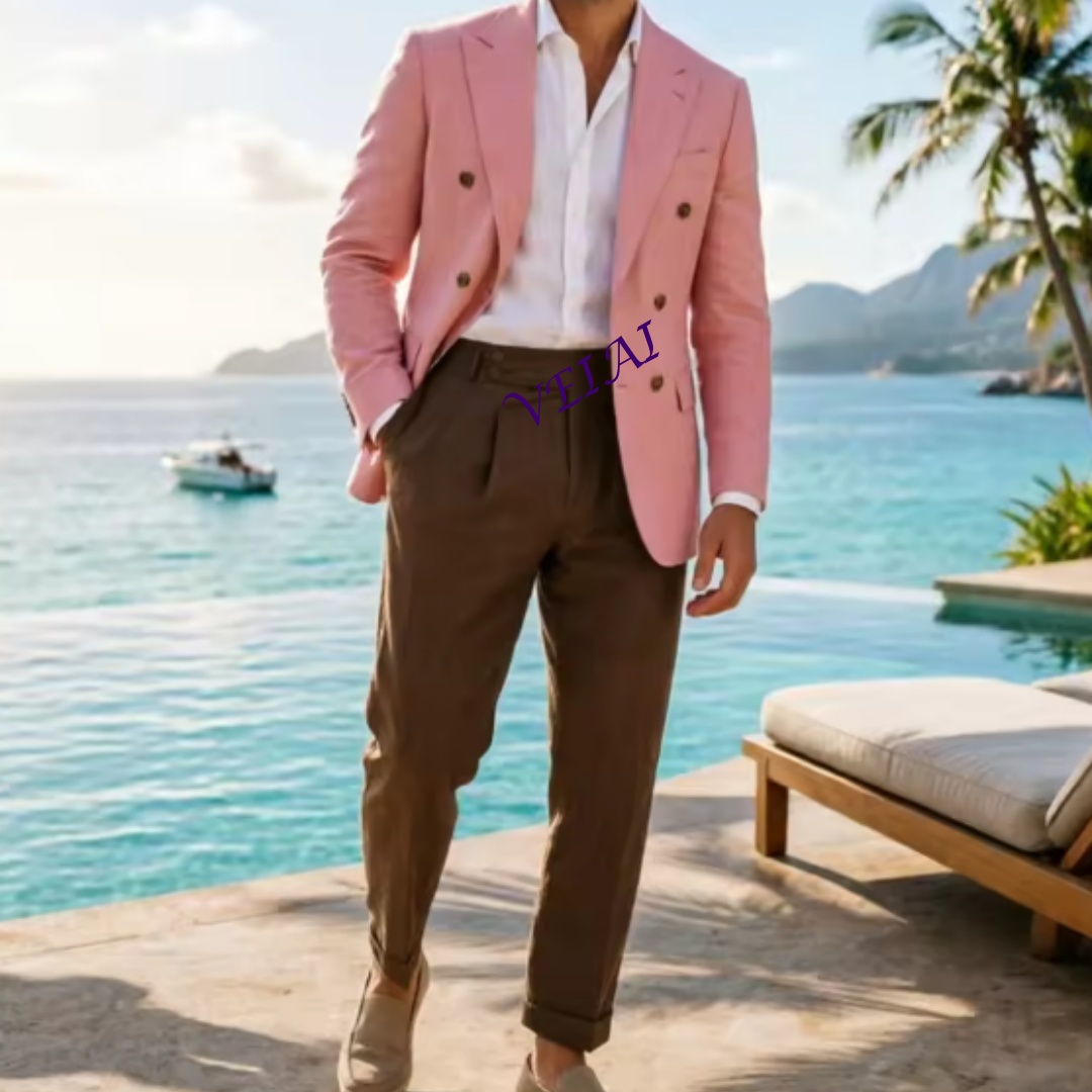 Customized 2 Piece Beige Linen - огляд і ціна Elegant Formal Men'S Wear